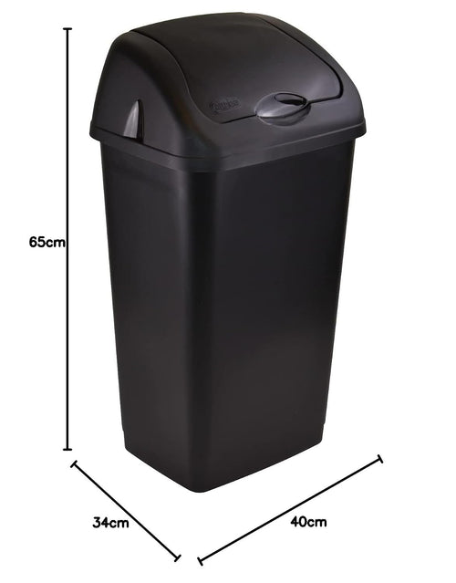 Easy Shopping® 60L 60LITRE Premium Plastic Black Swing Bin Dustbin with curved movable Lid for Home and Kitchen Rubbish Waste Solution