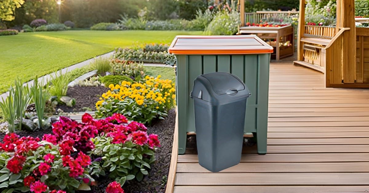 Easy Shopping® 60L 60LITRE Premium Plastic Black Swing Bin Dustbin with curved movable Lid for Home and Kitchen Rubbish Waste Solution